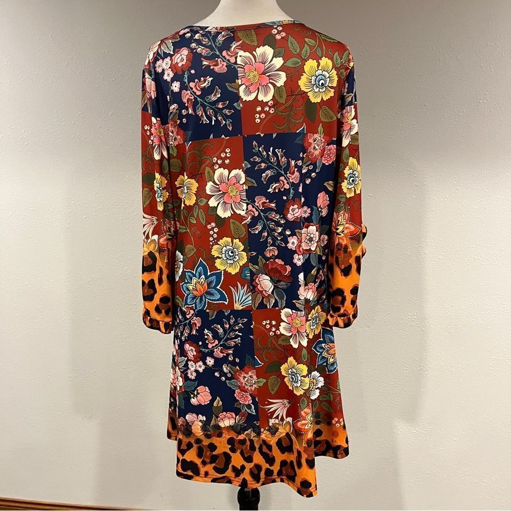 Patchwork Print Floral Rustic Red Long Sleeve Kne… - image 6